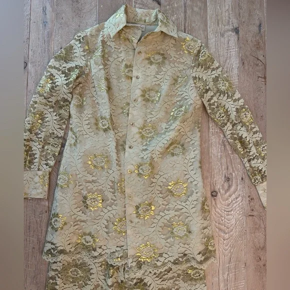Gibbs-Louis 60s Vintage Gold Floral Lace Two-Piece Holiday Set - Picture 2 of 14